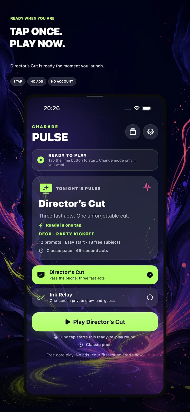 CharadePulse Director's Cut game selection screen