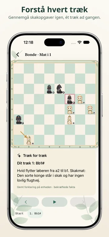 Pawnpetal Chess: Gennemgå løsningen på en opgave, træk for træk