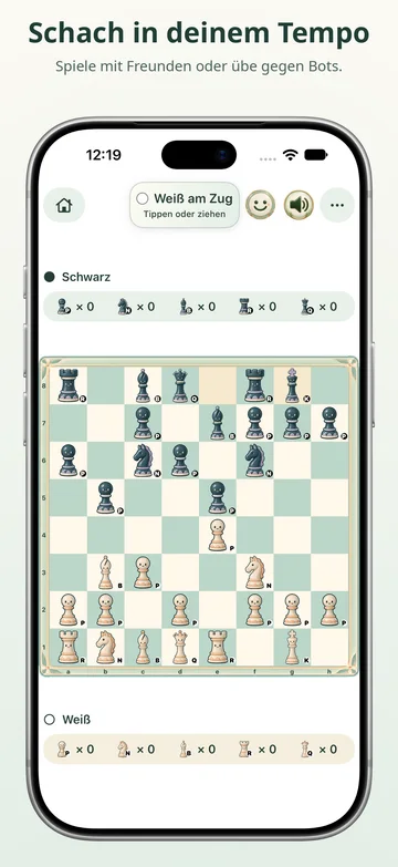 Schachbrett in Pawnpetal Chess mit illustrierten Figuren