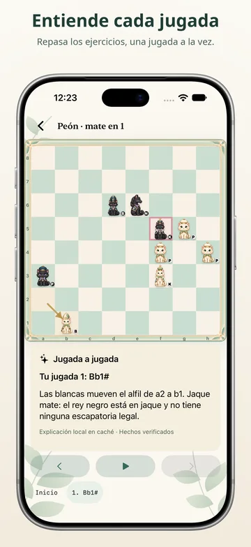 Pawnpetal Chess: Reproduce la solución de un problema, jugada a jugada