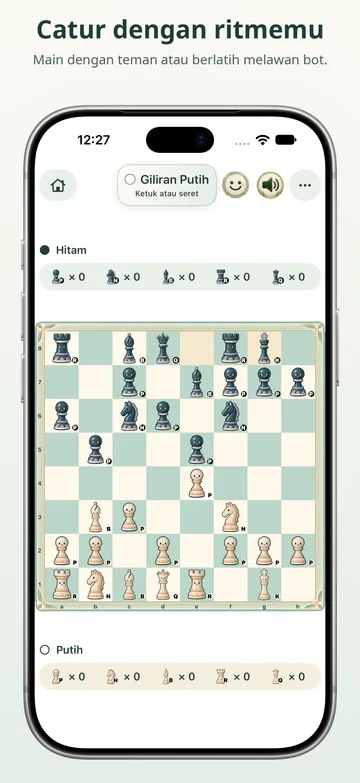 Papan Pawnpetal Chess dengan buah catur bergaya ilustrasi