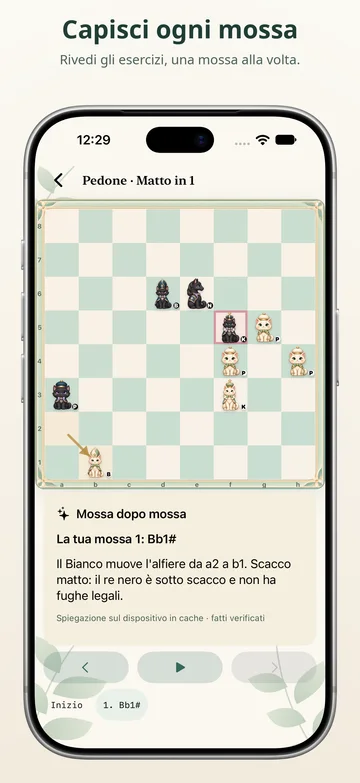Pawnpetal Chess: Rivedi la soluzione di un problema, mossa per mossa