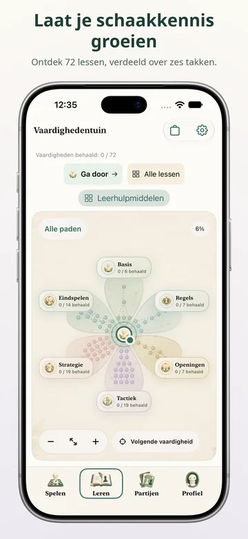 Leerboom met interactieve lessen in Pawnpetal Chess