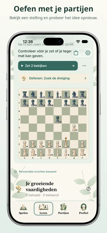Pawnpetal Chess: Bekijk een stelling en oefen het idee