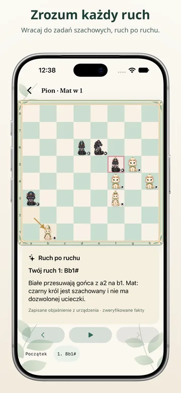 Pawnpetal Chess: Odtwarzanie rozwiązania zadania, ruch po ruchu