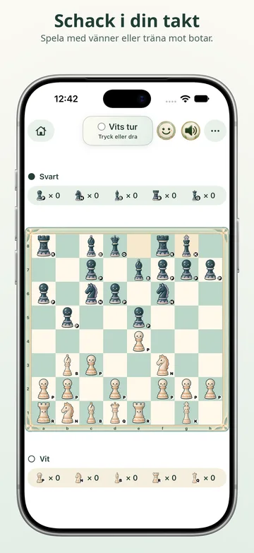 Schackbräde i Pawnpetal Chess med illustrerade schackpjäser