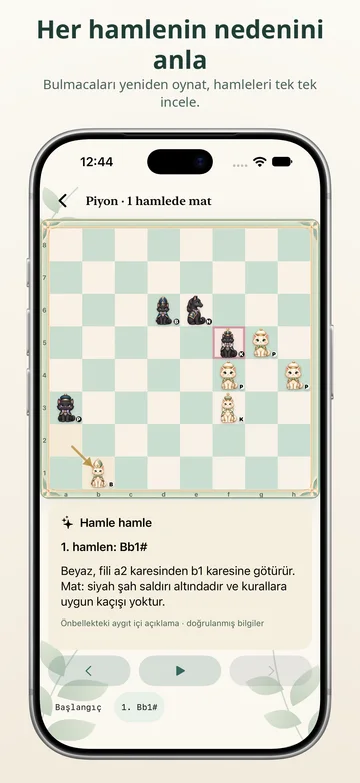 Pawnpetal Chess: Bulmaca çözümünü hamle hamle oynatın