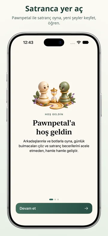 Pawnpetal Chess: Pawnpetal Chess karşılama ekranı ve ilk kurulum