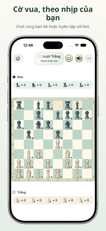 Bàn cờ Pawnpetal Chess với các quân cờ phong cách minh họa