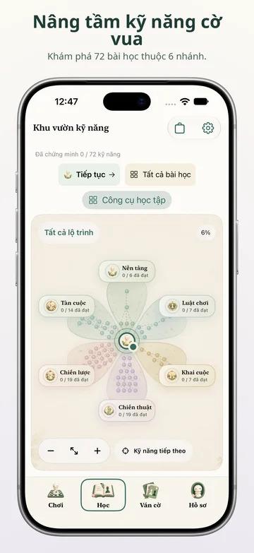 Cây kỹ năng Pawnpetal Chess với các bài học tương tác