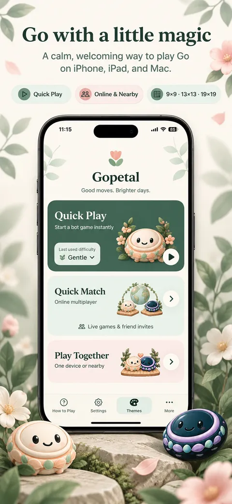 Gopetal: Choose a Go game and board size (iPhone)