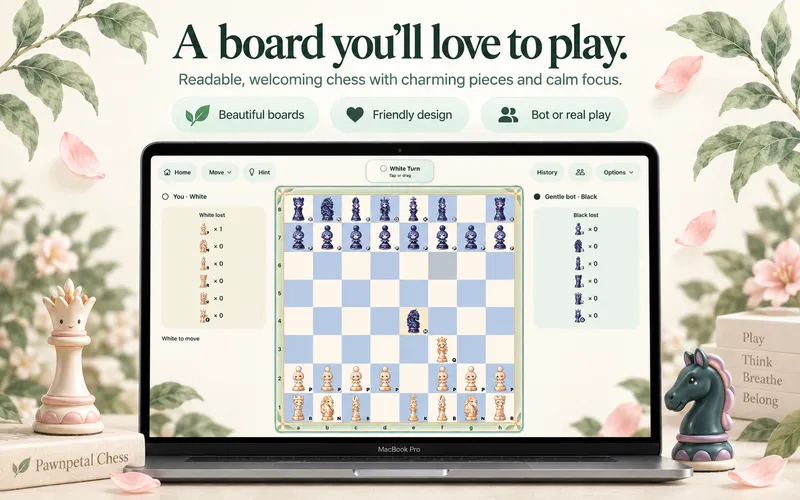 Pawnpetal Chess: Online & Bot: Readable boards and original pieces (Mac)