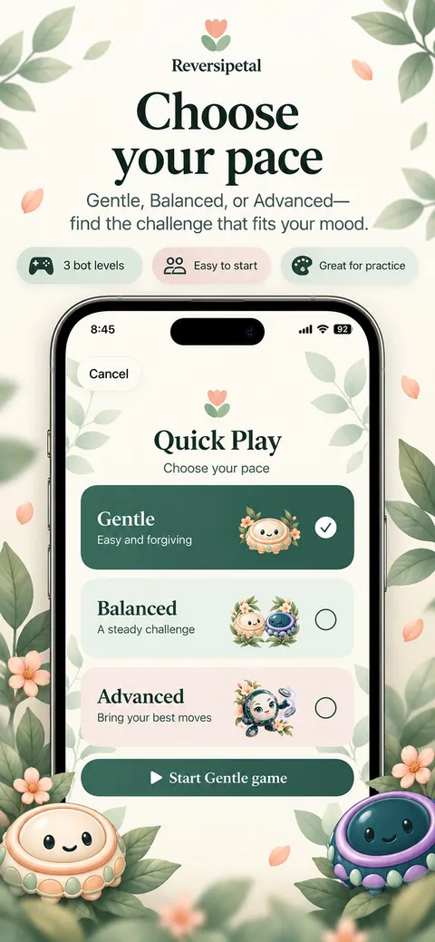 Reversipetal: Choose a comfortable challenge (iPhone)
