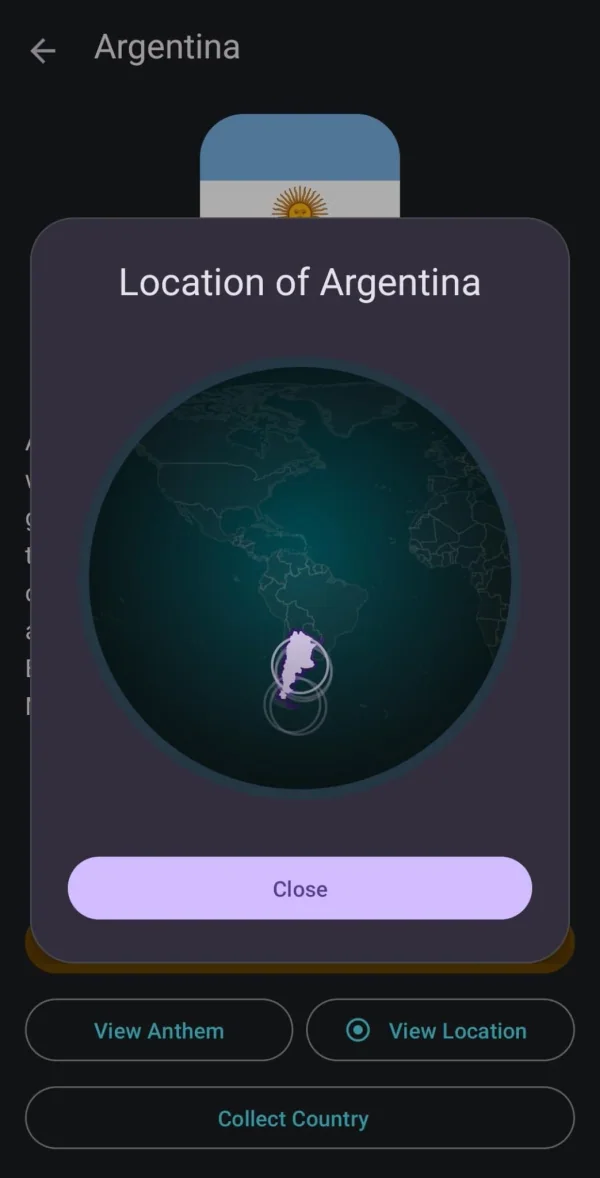 GeoMinds: Flags & Maps Trivia: Argentina highlighted on a globe