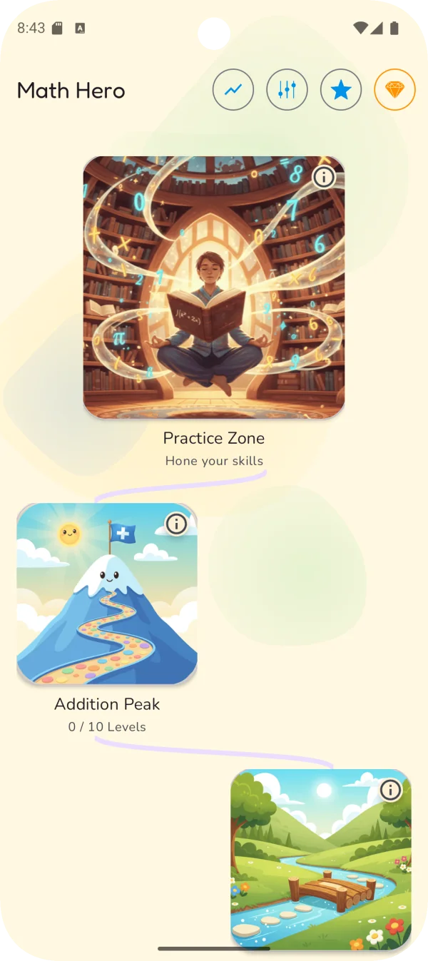 Math Hero: Fun Math for Kids: Practice Zone and math topic selection
