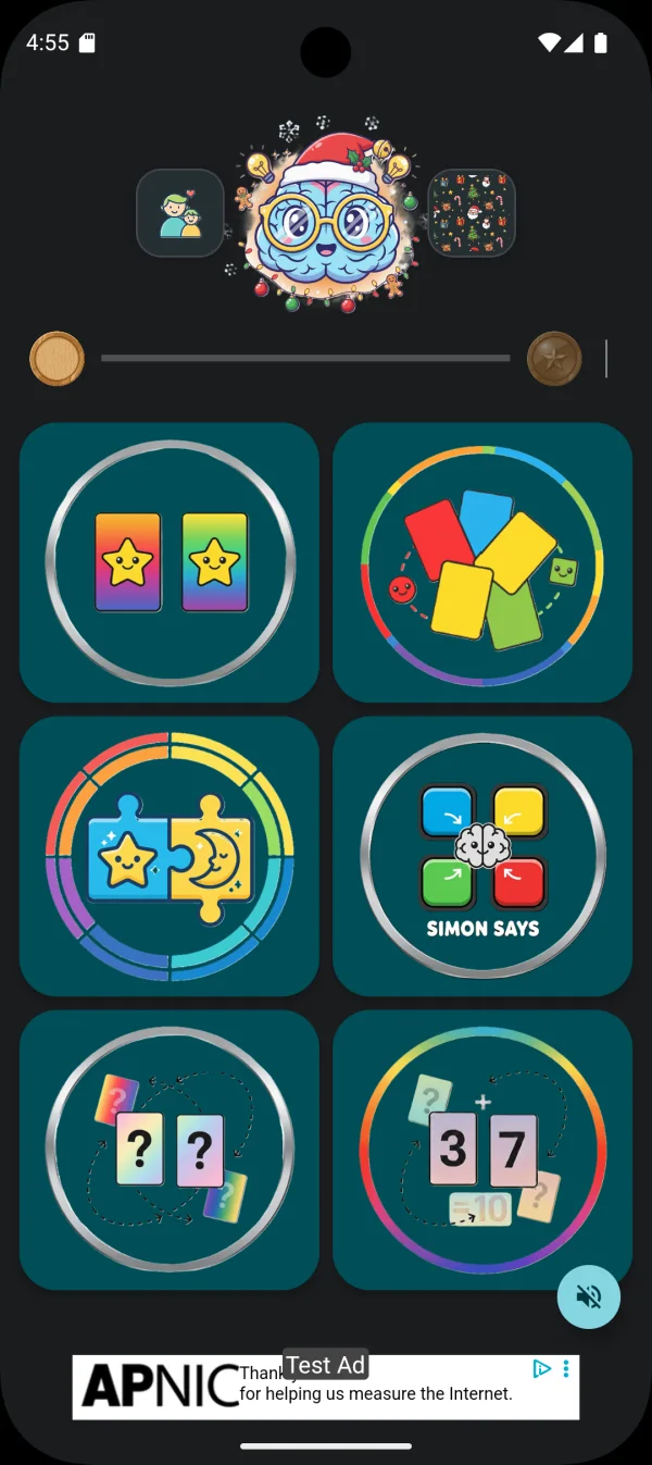 MemoMinds Memory & Brain Games: Memory-game selection with illustrated tiles